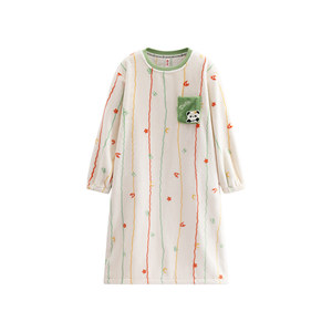 
Fenton Women's Nightgown Autumn and Winter Coral Velvet Antistatic Pajamas Women's Cute Panda Plus Velvet Thickened Home Clothes