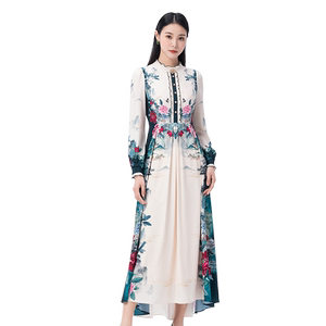 
SUSSI/Ancient autumn mall same round neck print with light mature style versatile high-waist dress for women