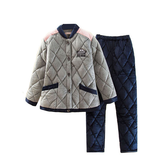 Couple pajamas, women's winter coral velvet three-layer cotton jacket, thickened men's cotton jacket, autumn and winter top, single piece home clothing
