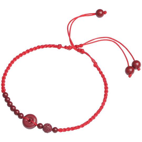 Cinnabar red rope bracelet red sand round bead good hand rope anklet men's and women'