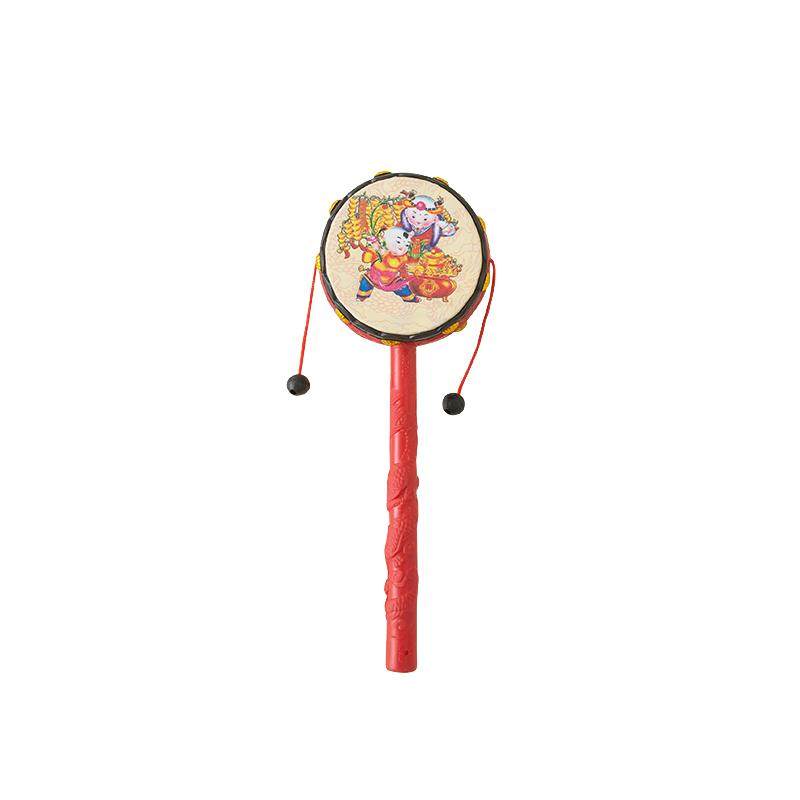 Classic Hand-Crank Drum Baby Rattle Toy - Wood & Plastic
