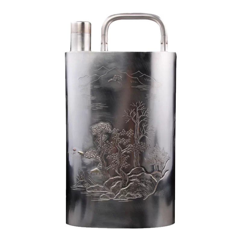 寸銀匠純手工足銀酒瓶純銀酒桶儲酒器家用酒具白酒酒罈酒缸定製-Taobao