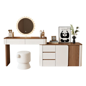 
2026 New Medieval Cream Style Dressing Table Bedroom Modern Simple Drawer Cabinet Storage Cabinet Integrated Bedside Dressing Table
