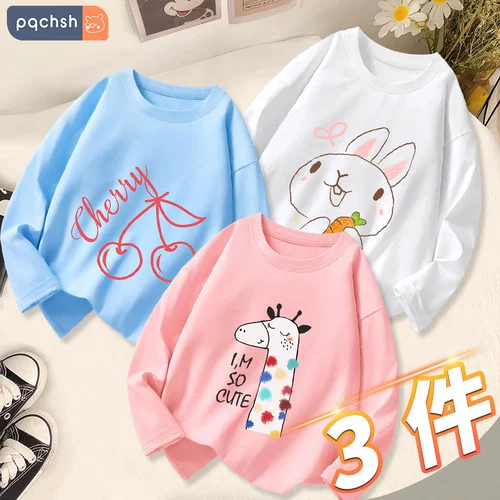 Осенняя футболка, осенний хлопковый детский тонкий модный лонгслив для выхода на улицу, детская одежда, круглый воротник