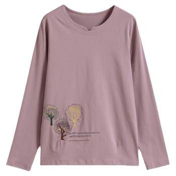 Women's non-pilling and non-fading pure cotton long-sleeved top