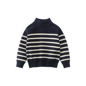 
Qiqi Bear Baby Sweater Winter Knitted Sweater Boys Striped Bottoming Shirt New Year Red Half Turtle Neck Wool Top