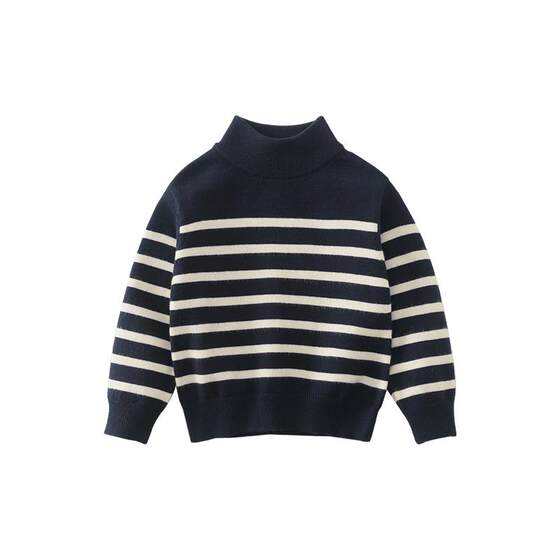 
Qiqi Bear Baby Sweater Winter Knitted Sweater Boys Striped Bottoming Shirt New Year Red Half Turtle Neck Wool Top