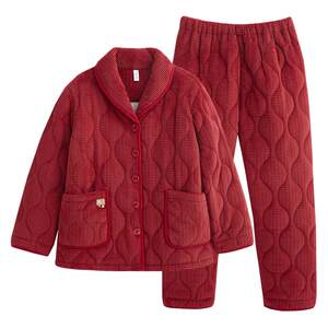 
Xuanliang 2026 new couple pajamas for women winter three-layer thickened quilted jacket coral velvet men's home wear set
