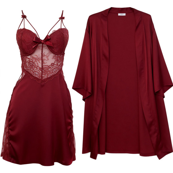 
Catman Ice Silk Red Pajamas for Women Spring and Autumn Style Sexy Suspender Nightgown Newlywed Wedding Dressing Dress Gift Box for Best Friend