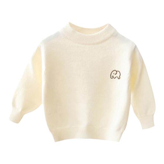 
Children's base sweater loose fleece inner wear autumn and winter boys and girls pure color baby white baby knitted sweater