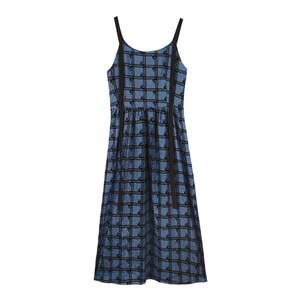 
Migu Klein blue French retro plaid dress women's spring sleeveless suspender skirt high-end suspender skirt