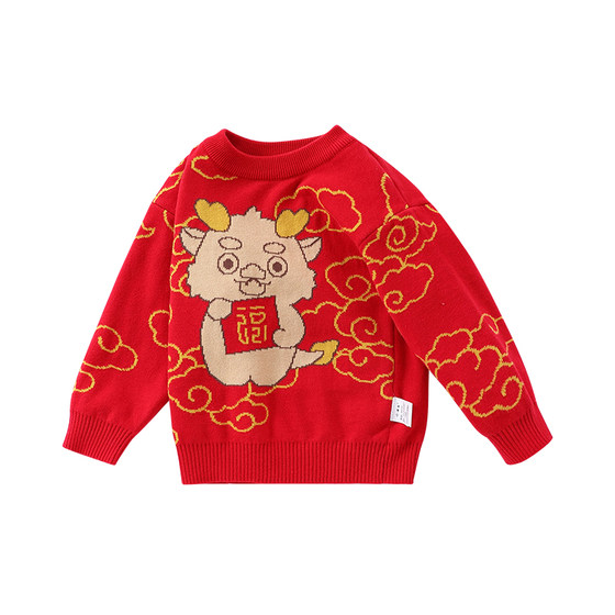 Boy pullover sweater autumn and winter children's New Year greetings clothes for children red sweaters baby fashionable knitted sweaters spring