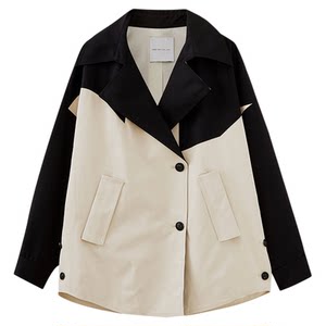 
Shuiyunjian Contrast Color Large Lapel Profile Windbreaker Women's Casual Jacket Italian-French Style Loose Top 2025 Autumn and Winter New Style