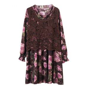 
Boucherie Round Neck Lace Print Dress 2026 Spring Fashionable Fake Two-piece Loose A-Line Casual Skirt