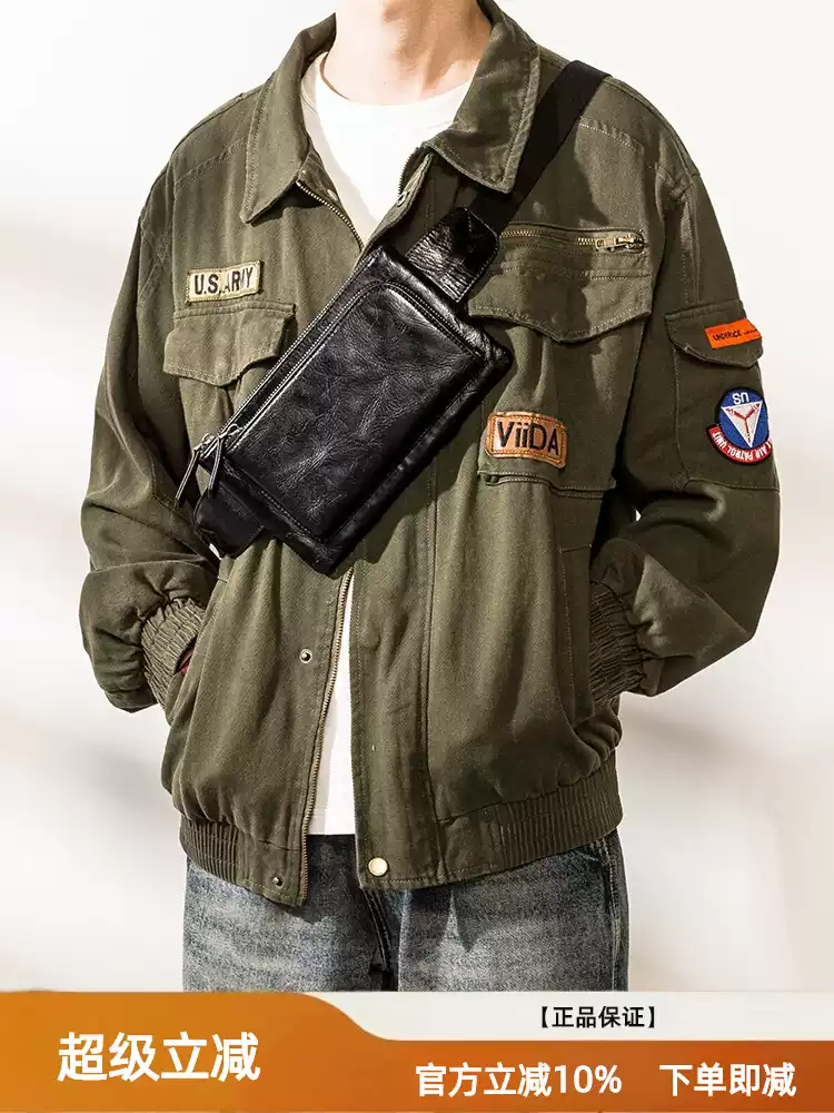 原创设计小众男士真皮胸包百搭植鞣牛皮简约通勤斜挎包男休闲背包