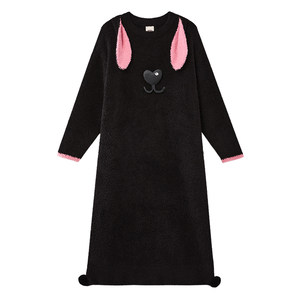 
yso [Gift Series] Half-edge velvet nightgown for women, soft, sweet, long pajamas, winter plus velvet, women's home wear D