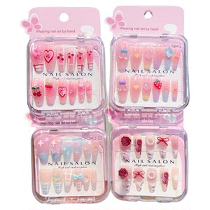 Children's nail art stickers long sweet little girl cartoon wearing nails waterproof nail patch for primary school students aged 6 to 8 years old