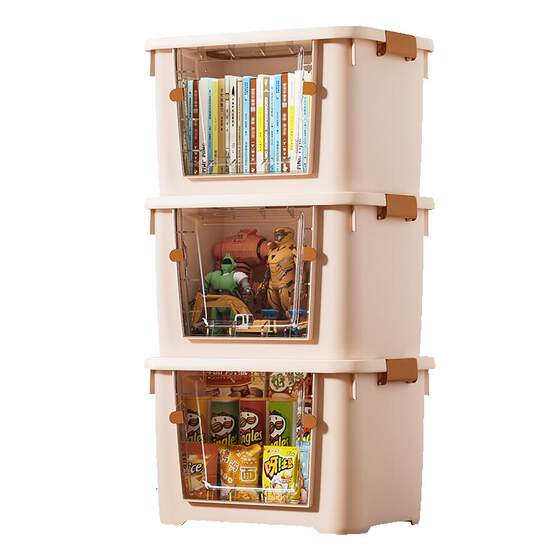 
Storage box for household use ultra-large capacity thickened transparent finishing box for clothes toys and snacks side door plastic storage box