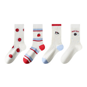
Spring and summer thin mesh breathable women's mid-calf cotton socks Japanese colorful anti-odor breathable student long socks