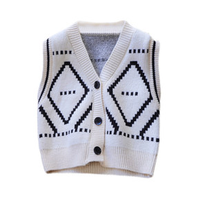 
Boys sweater vest Korean version of children's spring and autumn clothing new style plaid vest baby girl casual vest knit cardigan