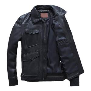 The same style as Douyin, Mr. Sun Honglei, genuine leather jacket, men's goatskin youth motorcycle leather jacket, lapel slim jacket