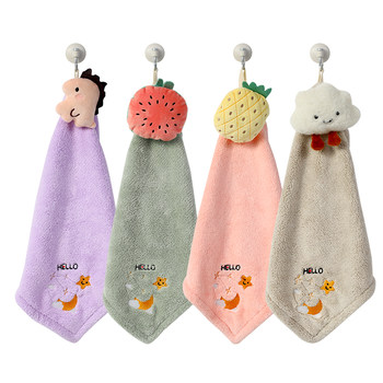 Jieliya wipes the hand towel hanging water -absorbing fast -drying cartoon cute and thick small towel children's bathroom wipe
