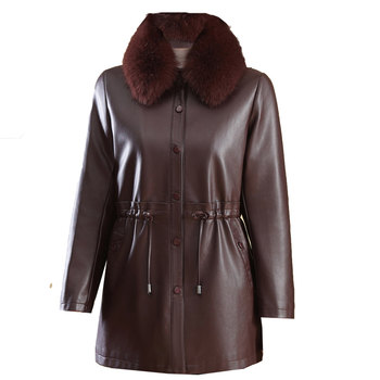 
Slimming leather jacket, leather jacket, women's mid-length style