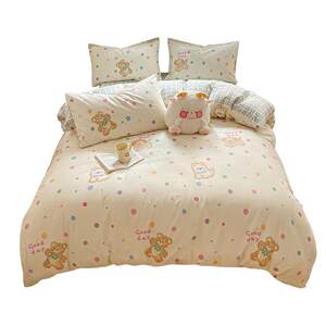 MUJI pure cotton four-piece student dormitory good-looking cartoon children's quilt cover sheets three-piece bedding set