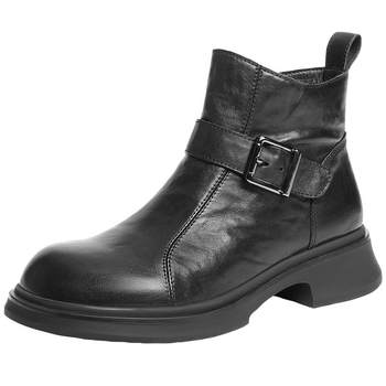 
Belle black boots scratched leather fashion boots plus velvet new black Chelsea boots short boots E8P1DDD5 pre