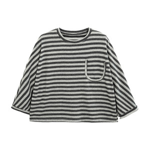 
Yantaijia boys striped long-sleeved T-shirt spring thin children's one-sleeved bottoming shirt children's black round neck top