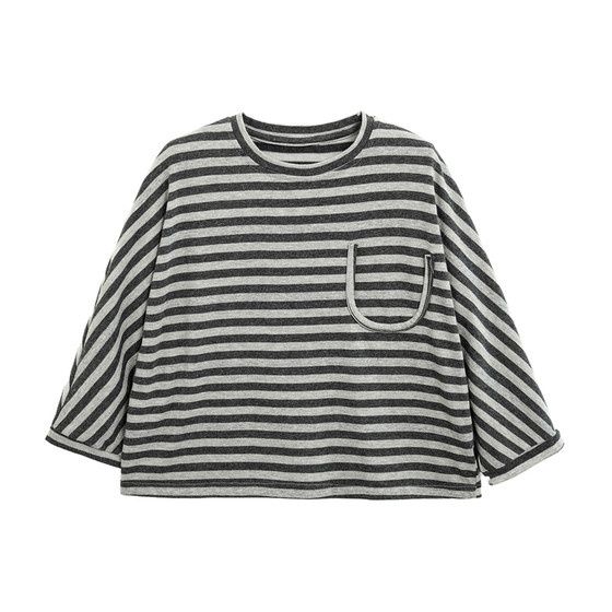 
Yantaijia boys striped long-sleeved T-shirt spring thin children's one-sleeved bottoming shirt children's black round neck top