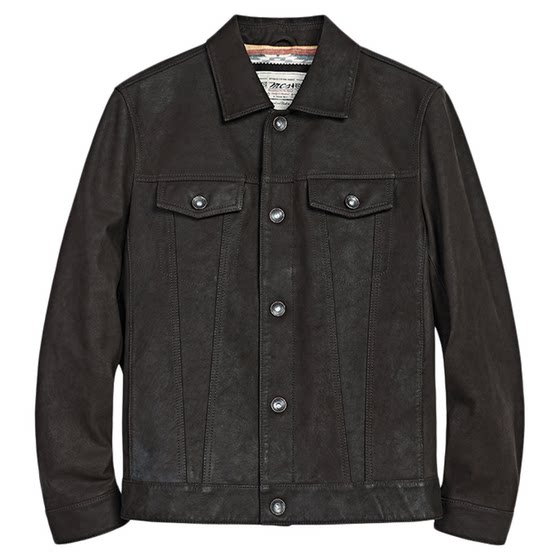 
MCS men's clothing comes from Marlboro's 25 new autumn new lapel rubbed distressed goatskin denim leather jacket