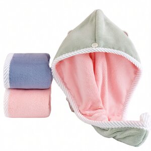 
Hair drying cap double-layer coral velvet super absorbent quick-drying spliced color shower cap for women thickened hair drying towel