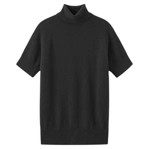 
440ME Women's Classic Intelligent Style Fitted Version Simple Turtleneck Short Sleeve Sweater Commuting Pullover Solid Color Cardigan