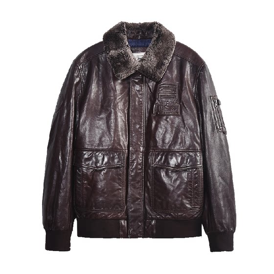 
MCS men's clothing originated from Marlboro autumn and winter new white goose-collar warmth and thick leather jacket jacket for men