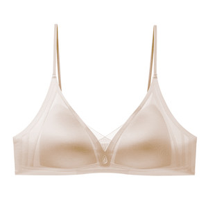 
Liquid foundation underwear for women summer thin breathable seamless invisible spaghetti straps French triangle cup small chest push-up bra