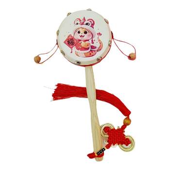 
Zodiac Dragon Snake Rattle Baby Toy Sheepskin Drum Face Solid Wood No Painted Can Bite Audio-visual Grass for more than 6 months