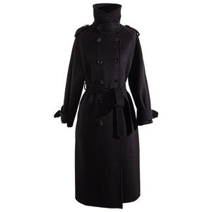 
London's Love Black Mid-Length Stand Collar Cashmere Coat Women's 2025 Warm and Slim Double-sided Woolen Coat