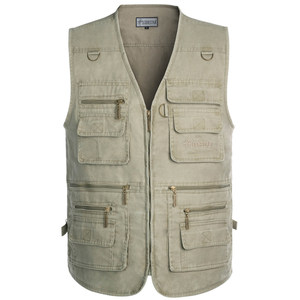 Spring and autumn Mid -Elderly vest men's pure cotton fishing vest large -size multi -pockets, multi -pockets, shoulder coat thin daddy
