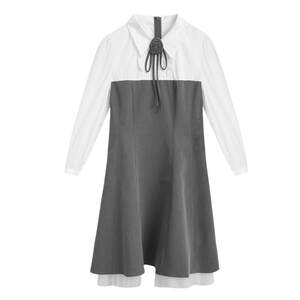 Zihan fake two-piece shirt collar dress for women in autumn new style waist slimming casual 7-quarter sleeve mesh short skirt
