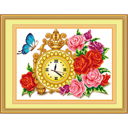 Flower Basket Clock Watch Cross Stitch Finished Product Has Been Embroidered For Sale Computer Machine Embroidery Living Room New Product 2023 New Thread Embroidery