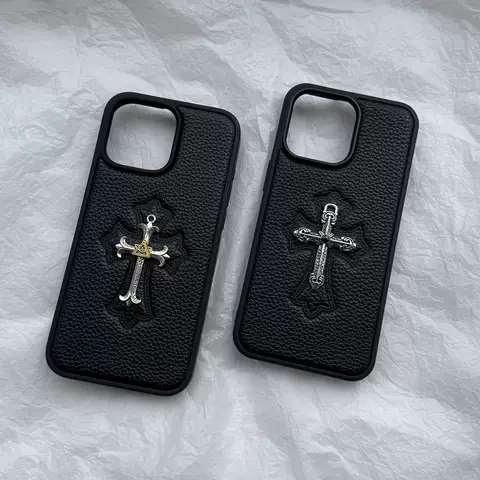 Embossed Cross Design Phone Case Chrome Hearts Trendy Fashionable –   Pro/Plus/Max/Air  – iPhone 17,  iPhone 16, iPhone 15, iPhone 14, iPhone 13, iPhone 12