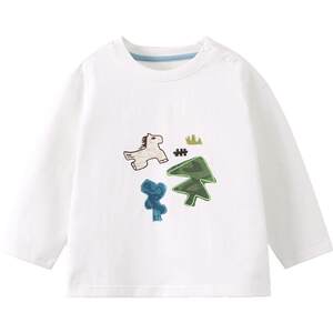 
[7A Antibacterial] Qi Qi Xiong Boys T-shirt Long Sleeve Spring and Autumn Baby Top Children White 2026 New Solid Color