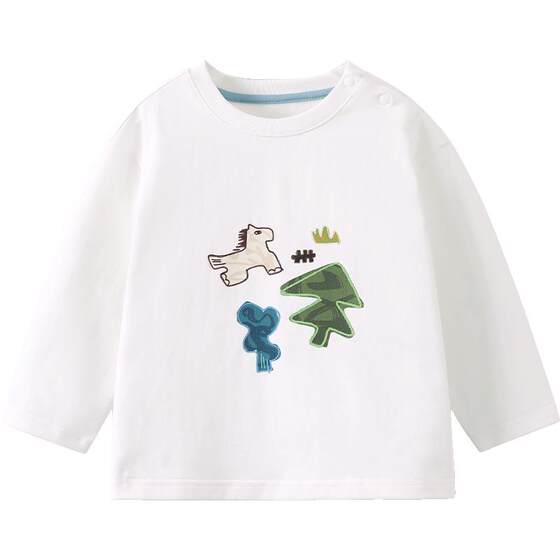 
[7A Antibacterial] Qi Qi Xiong Boys T-shirt Long Sleeve Spring and Autumn Baby Top Children White 2026 New Solid Color