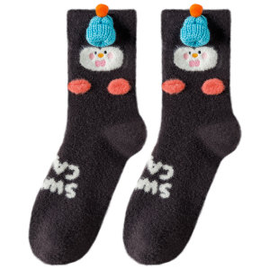 Coral velvet autumn and winter new penguin socks gift box warm women's socks floor socks cute female plush sleeping socks
