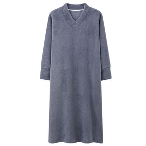 珊瑚绒睡裙女士秋冬季加厚法兰绒小个子V领睡衣连衣裙保暖家居服
