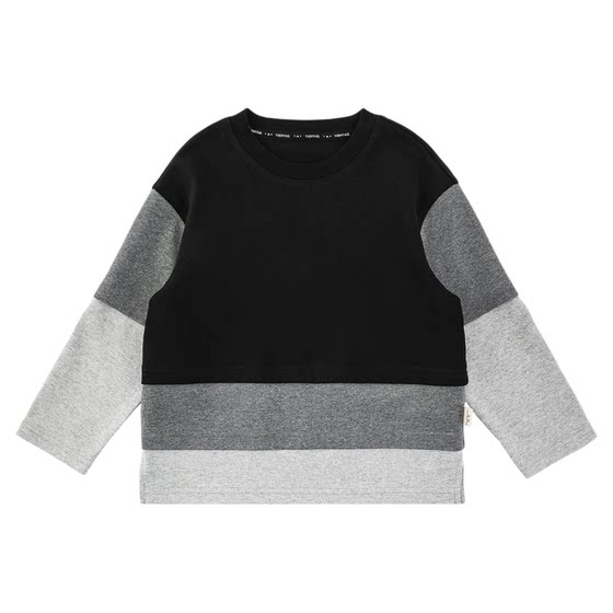 
Youyou Boys 2026 Spring and Autumn New Simple Spliced Long Sleeve Round Neck T-Shirt Loose, Fashionable and Versatile Children's Top