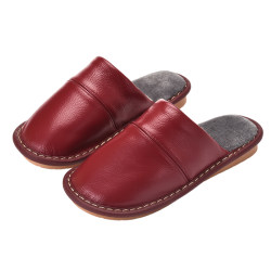 Haining genuine leather home thick-soled waterproof winter cotton slippers