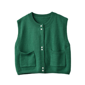 
Children's layered sweater vest, boys and girls round neck knitted cardigan, solid color jacket, middle and large children, autumn and winter.