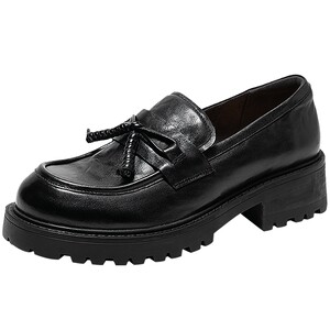 
Qianbaidu bow thick-soled loafers for women 2026 spring new heightening one-legged small leather shoes deep mouth single shoes